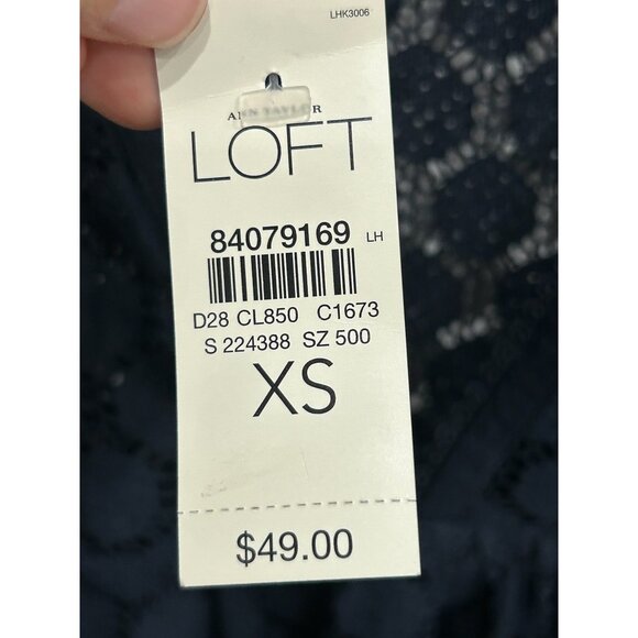 Ann Taylor Loft NWT Navy Crochet Lace Top Bell Sleeves Whimsygoth Witchy Sz XS - Picture 7 of 10